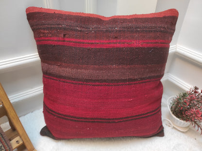Handmade Kilim Pillow Cover: Upcycled Woven Rug, Red Ethnic Pillow (45x45 cm)