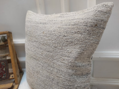 Handmade White Kilim Pillow Cover: Upcycled Woven Rug, 18x18 in