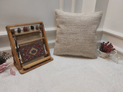 Handmade White Kilim Pillow Cover: Upcycled Woven Rug, 18x18 in