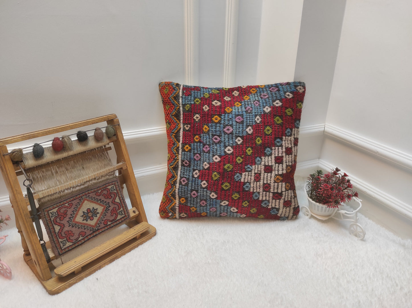 Handmade Kilim Pillow Cover: Upcycled Woven Rug, Bohemian Decor