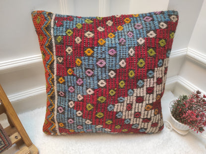 Handmade Kilim Pillow Cover: Upcycled Woven Rug, Bohemian Decor