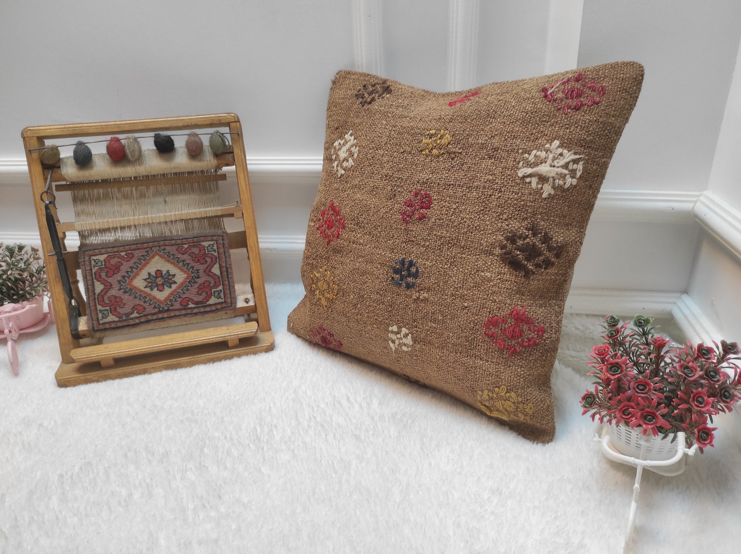 Handmade Kilim Pillow Cover: Upcycled Turkish Rug Pillow, 18x18 inch