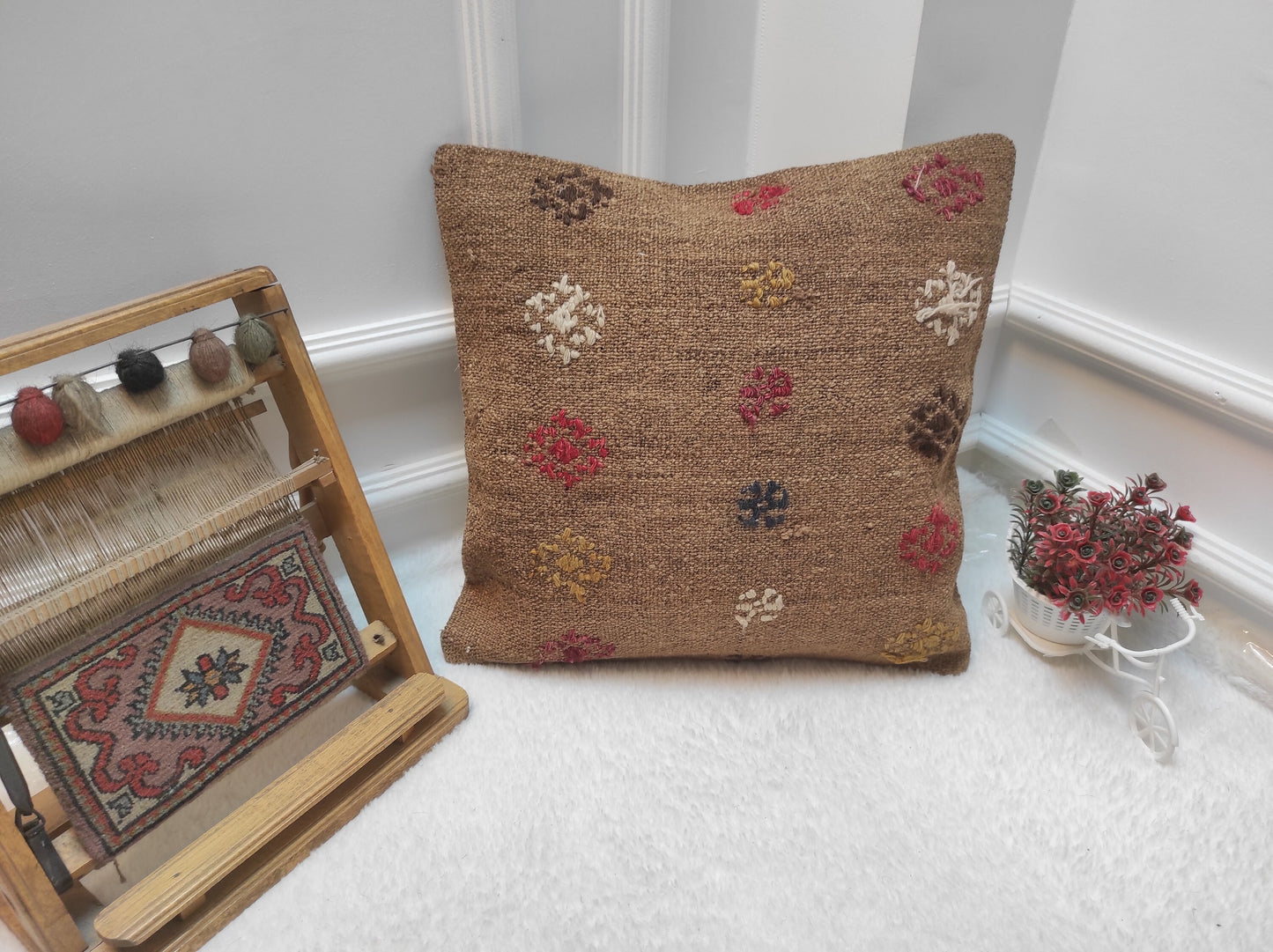 Handmade Kilim Pillow Cover: Upcycled Turkish Rug Pillow, 18x18 inch