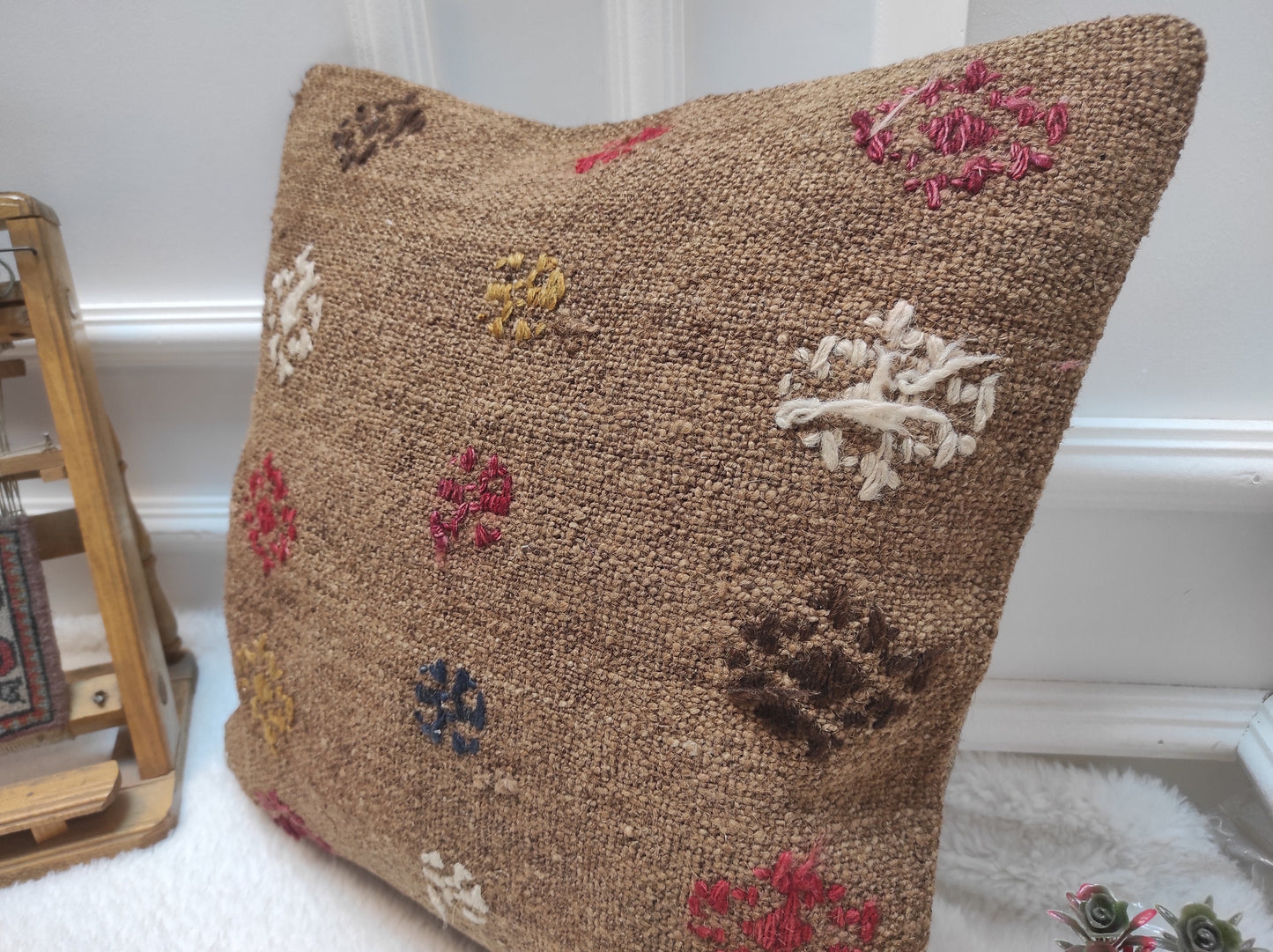 Handmade Kilim Pillow Cover: Upcycled Turkish Rug Pillow, 18x18 inch