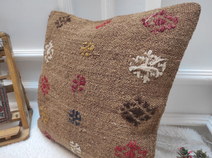 Handmade Kilim Pillow Cover: Upcycled Turkish Rug Pillow, 18x18 inch
