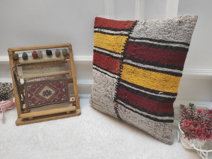 Handwoven Kilim Pillow Cover: Tribal Rustic Decor, 18x18 inch
