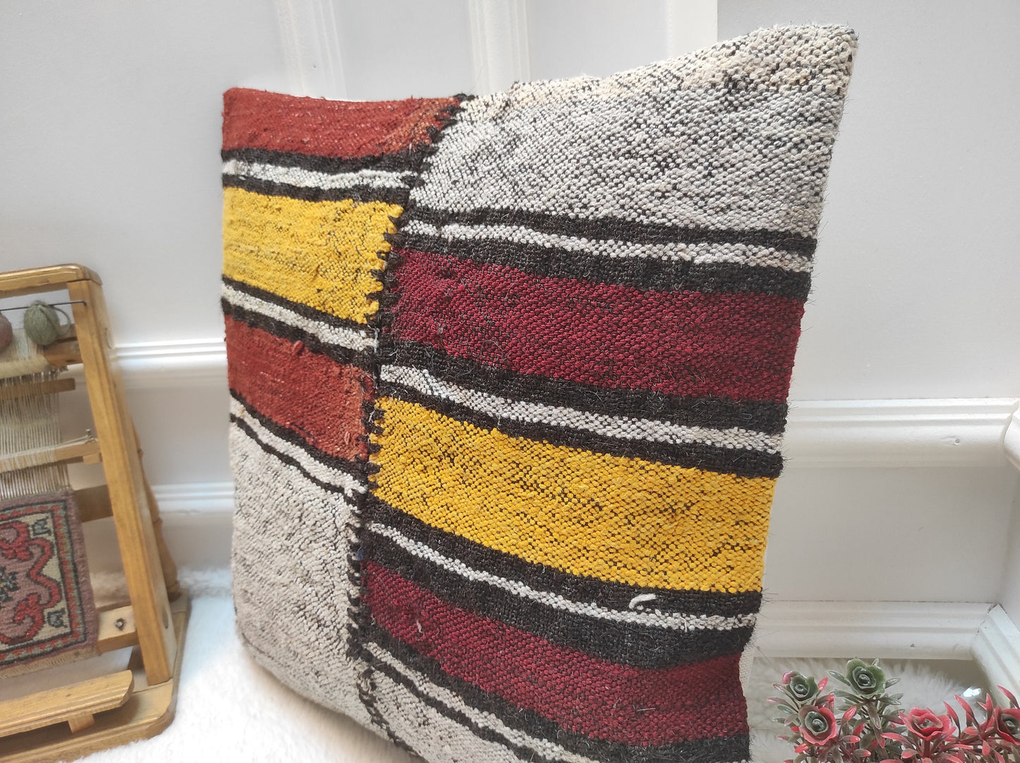 Handwoven Kilim Pillow Cover: Tribal Rustic Decor, 18x18 inch