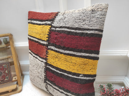 Handwoven Kilim Pillow Cover: Tribal Rustic Decor, 18x18 inch