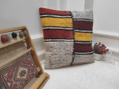 Handwoven Kilim Pillow Cover: Tribal Rustic Decor, 18x18 inch