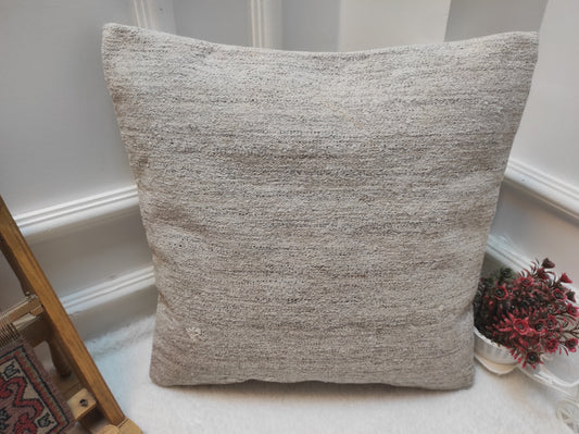 Handwoven Kilim Pillow Cover: White Bohemian Rug Pillow (18x18 in)