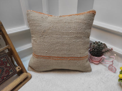 Handwoven Kilim Pillow Cover: Upcycled Rustic Ethnic Pillow (16x16 Inc)