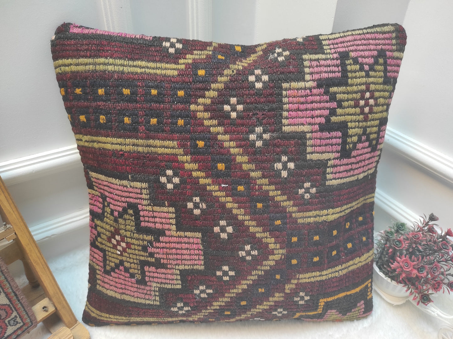 Handwoven Kilim Pillow Cover: Upcycled Ethnic Rug, 20x20