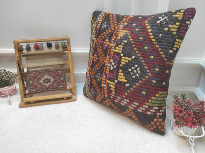 Handwoven Kilim Pillow Cover: Bohemian Rug Pillow, 20x20 inch