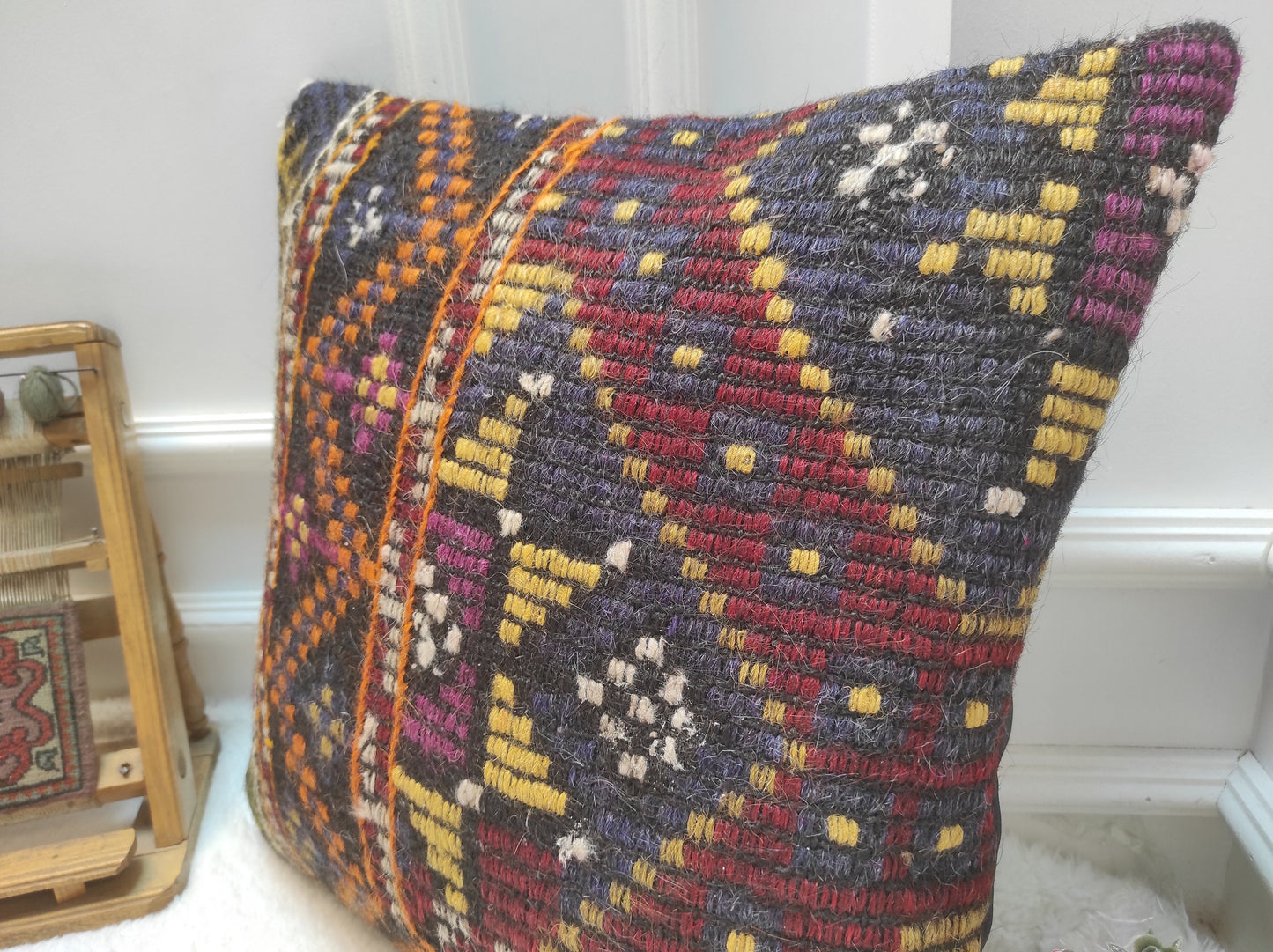Handwoven Kilim Pillow Cover: Bohemian Rug Pillow, 20x20 inch
