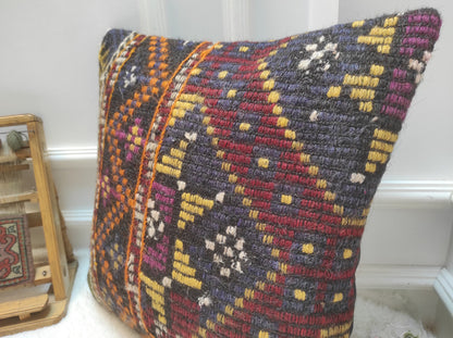 Handwoven Kilim Pillow Cover: Bohemian Rug Pillow, 20x20 inch