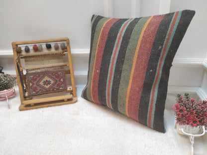 Handmade Kilim Pillow Cover: Upcycled Woven Rug, 20x20 inc