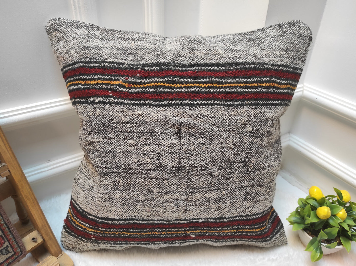 Handmade Kilim Pillow Cover: Upcycled Woven Rug, 18x18 Tribal Pillow