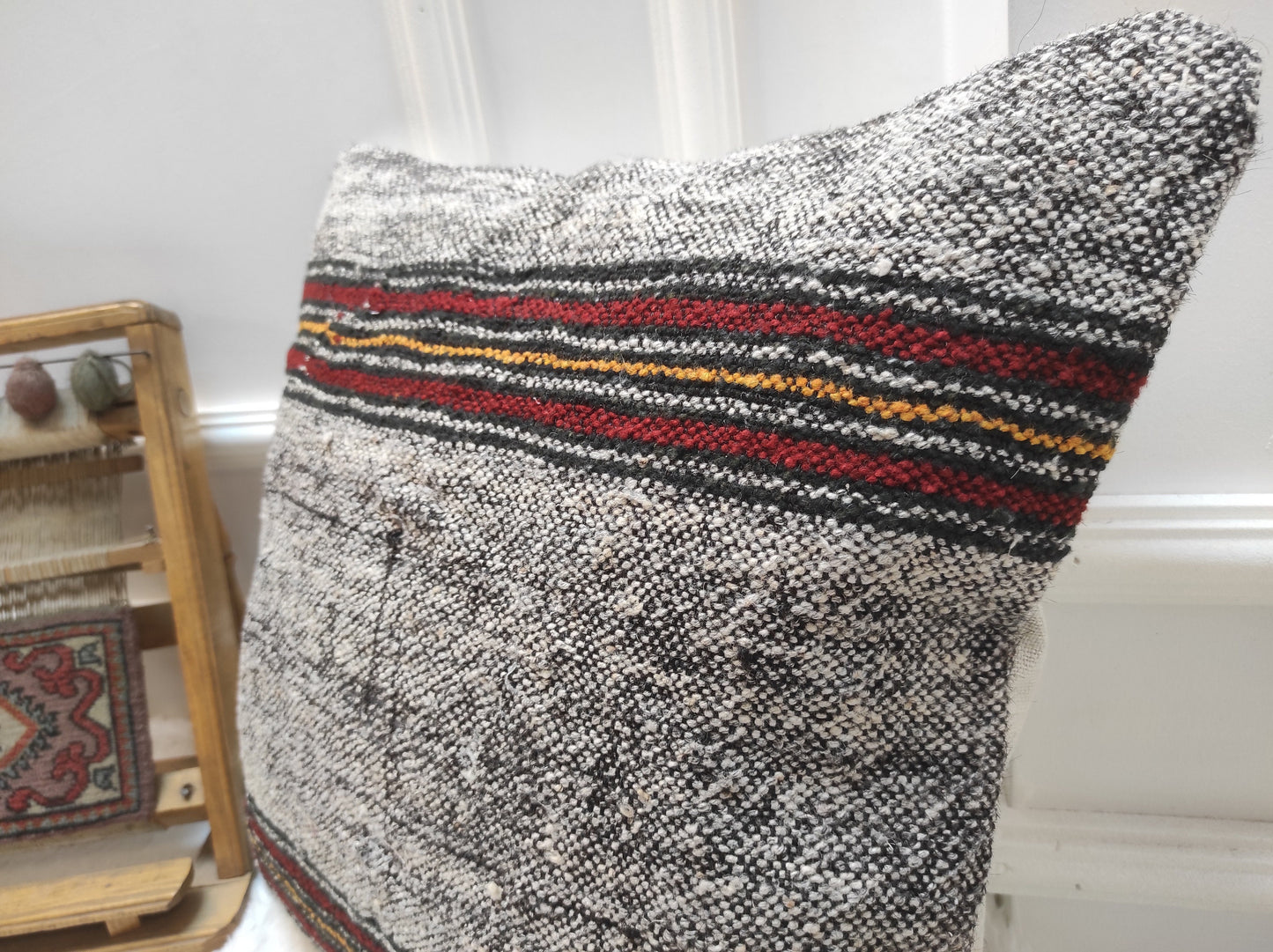 Handmade Kilim Pillow Cover: Upcycled Woven Rug, 18x18 Tribal Pillow