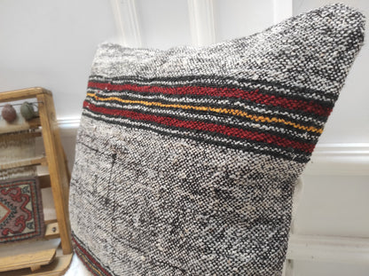 Handmade Kilim Pillow Cover: Upcycled Woven Rug, 18x18 Tribal Pillow