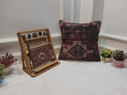 Handmade Kilim Pillow Cover: Upcycled Woven Rug, Tribal Rustic Decor (18x18 in)