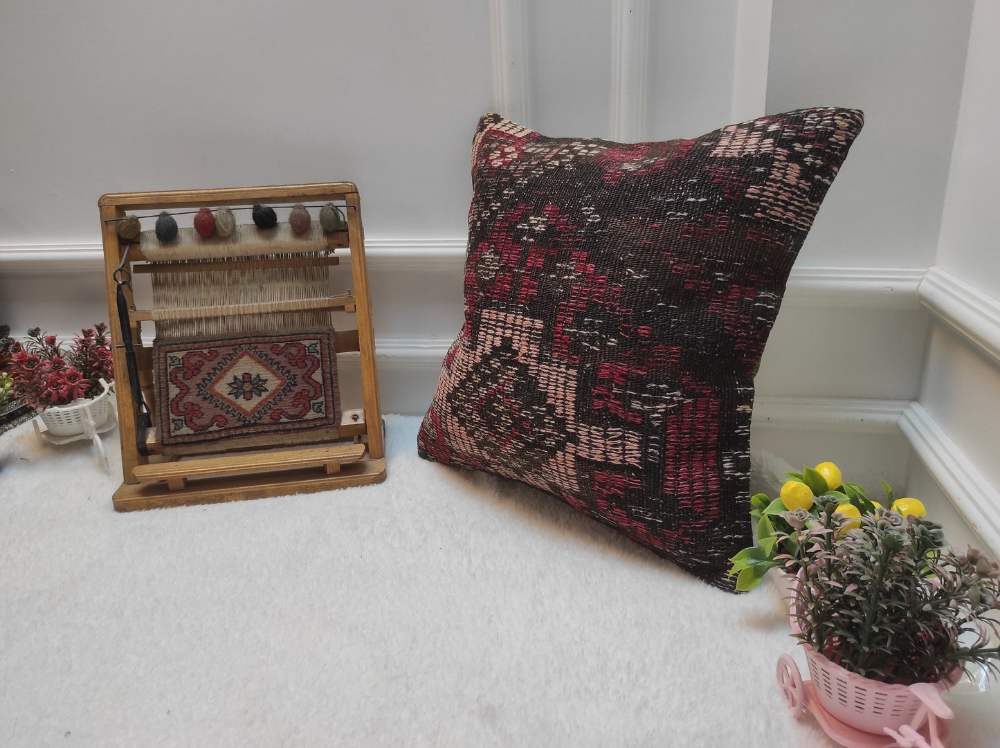 Handmade Kilim Pillow Cover: Upcycled Woven Rug, Tribal Rustic Decor (18x18 in)