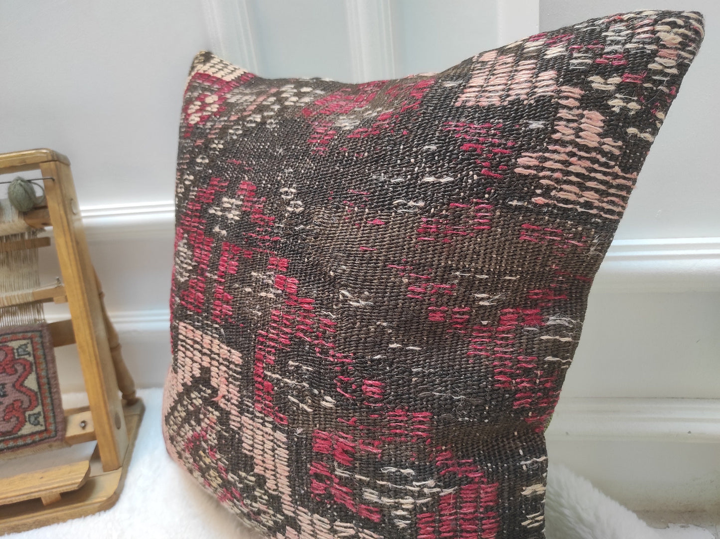 Handmade Kilim Pillow Cover: Upcycled Woven Rug, Tribal Rustic Decor (18x18 in)