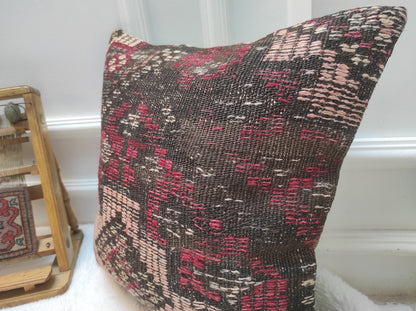 Handmade Kilim Pillow Cover: Upcycled Woven Rug, Tribal Rustic Decor (18x18 in)