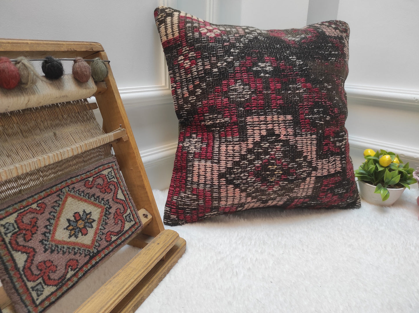 Handmade Kilim Pillow Cover: Upcycled Woven Rug, Tribal Rustic Decor (18x18 in)