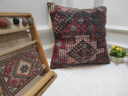 Handmade Kilim Pillow Cover: Upcycled Woven Rug, Tribal Rustic Decor (18x18 in)