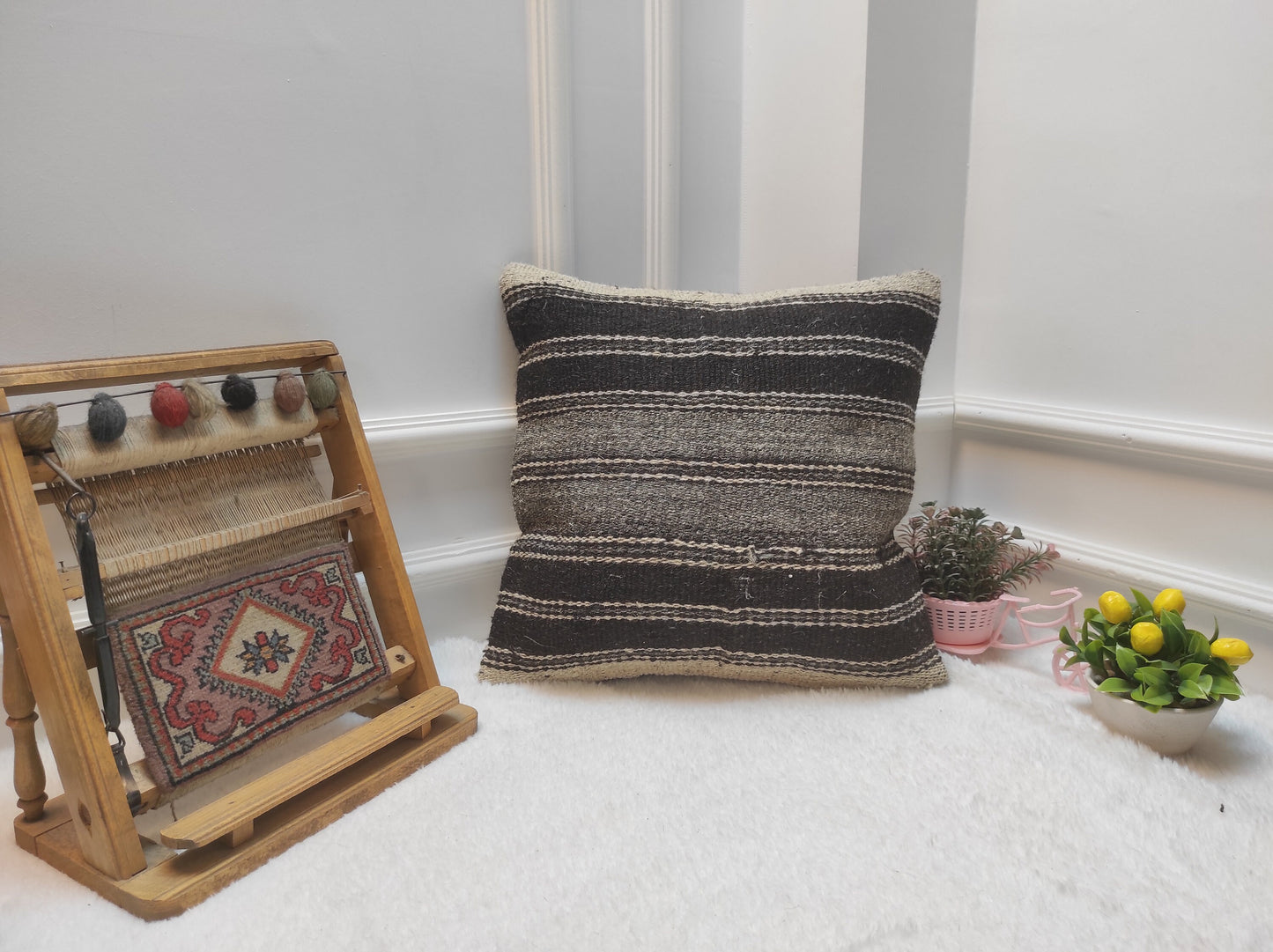 Handwoven Kilim Pillow Cover: Black & White Ethnic Tribal Design