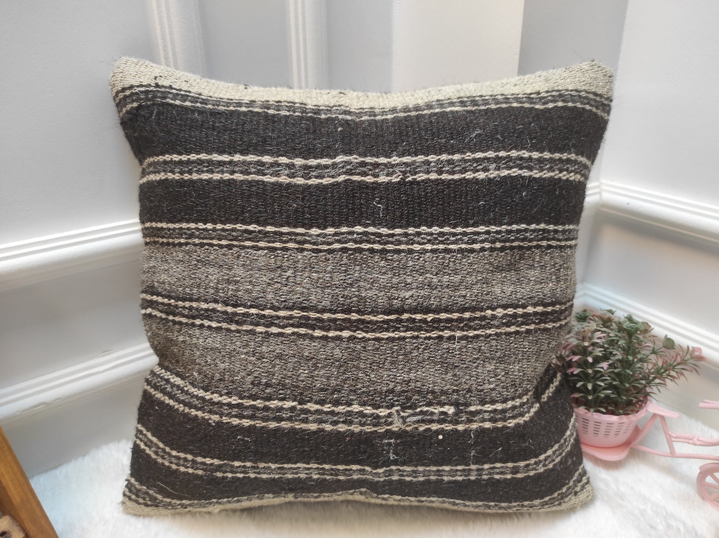 Handwoven Kilim Pillow Cover: Black & White Ethnic Tribal Design