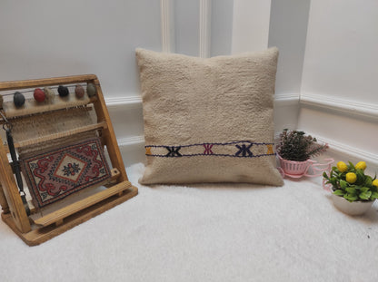 Handmade Kilim Pillow Cover: White Bohemian Woven Rug Pillow (18x18)