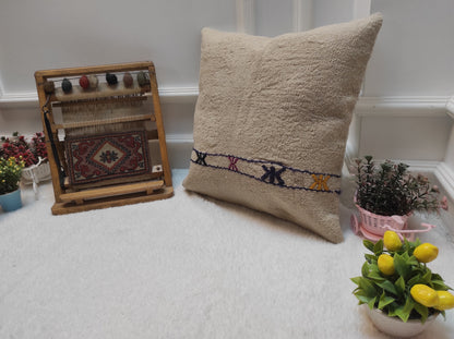 Handmade Kilim Pillow Cover: White Bohemian Woven Rug Pillow (18x18)