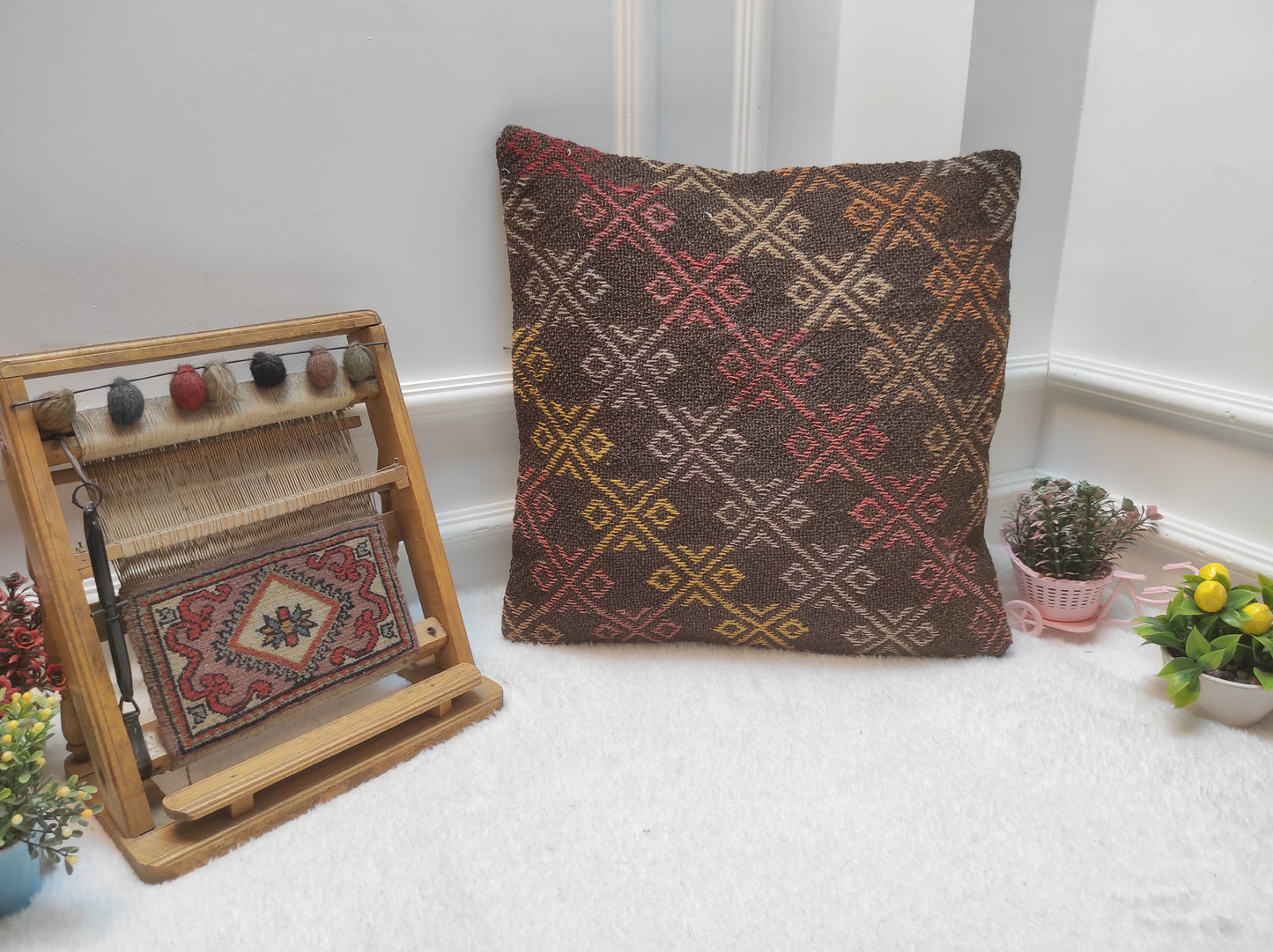 Handwoven Kilim Pillow Cover: Upcycled Rug, Ethnic Design (20x20 in)