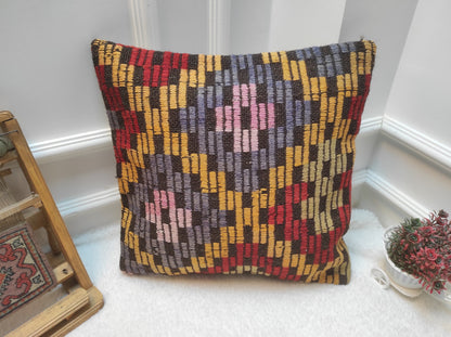 Handwoven Kilim Pillow Cover: Bohemian Rug Pillow (18x18 inch)