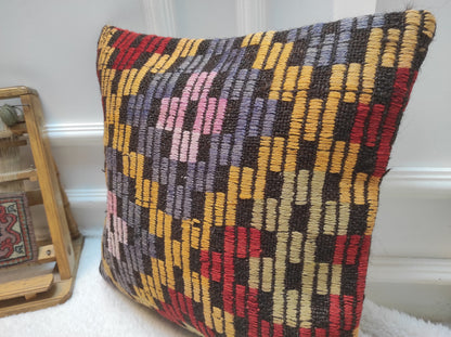 Handwoven Kilim Pillow Cover: Bohemian Rug Pillow (18x18 inch)