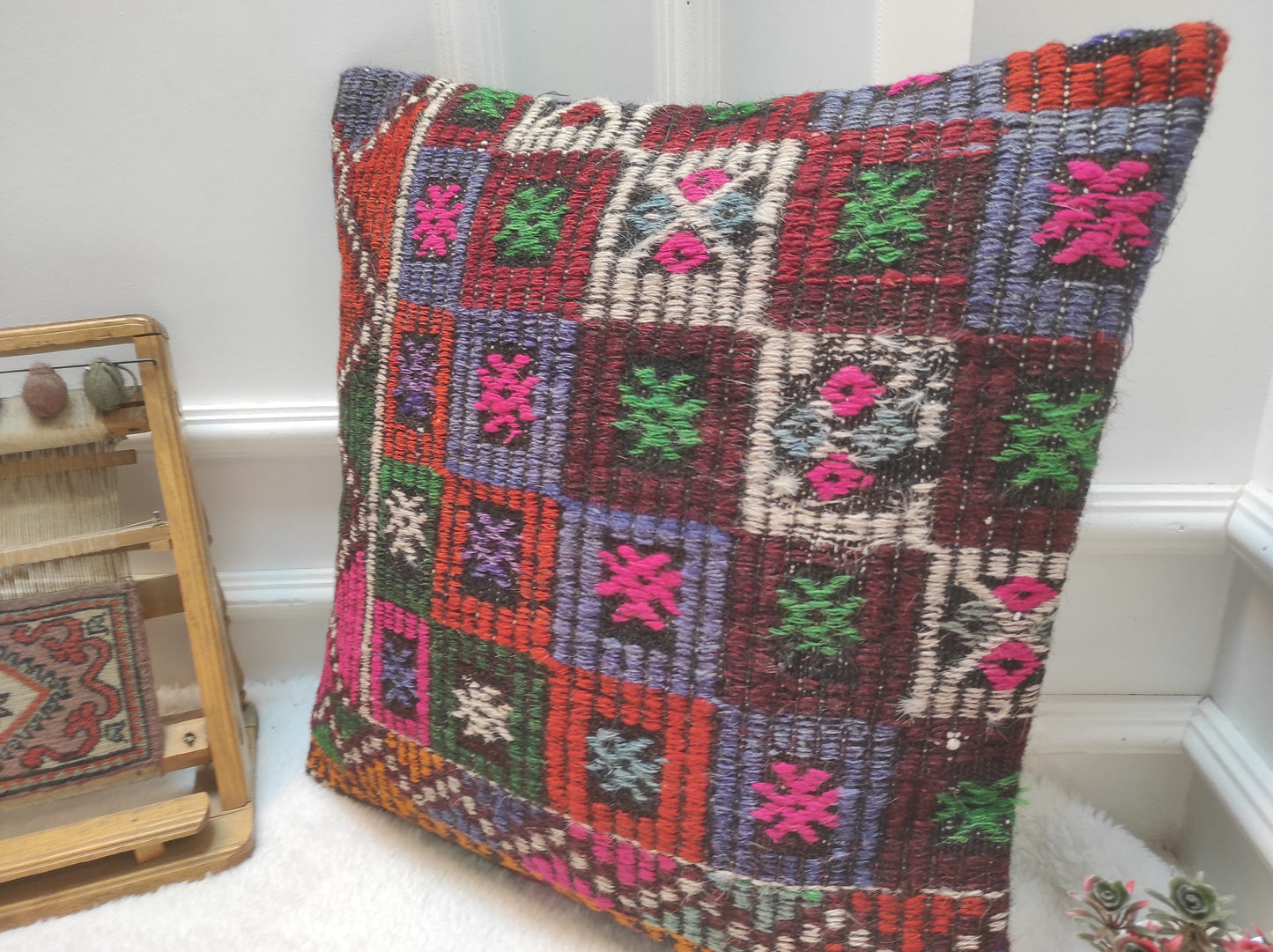 Handmade Kilim Pillow Cover: Upcycled Woven Rug, 20x20 inches