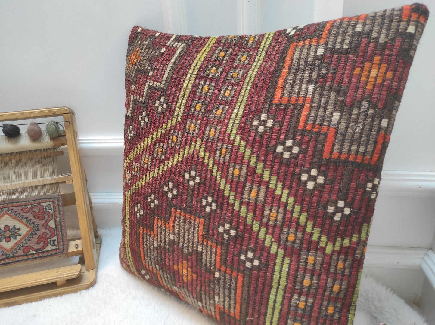Handmade Kilim Pillow Cover: Upcycled Woven Rug, 20x20 inch