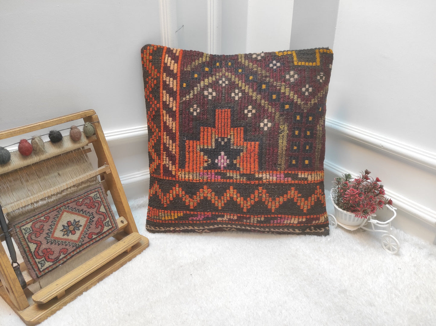 Handmade Kilim Pillow Cover: Upcycled Anatolian Rug, 20x20