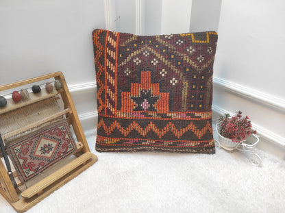 Handmade Kilim Pillow Cover: Upcycled Anatolian Rug, 20x20