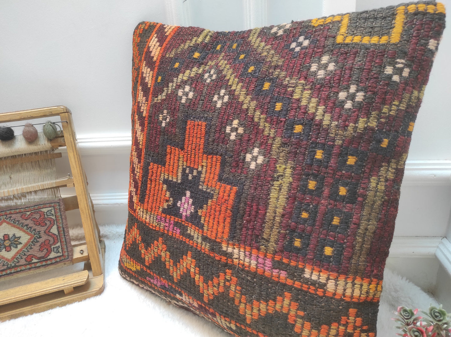 Handmade Kilim Pillow Cover: Upcycled Anatolian Rug, 20x20