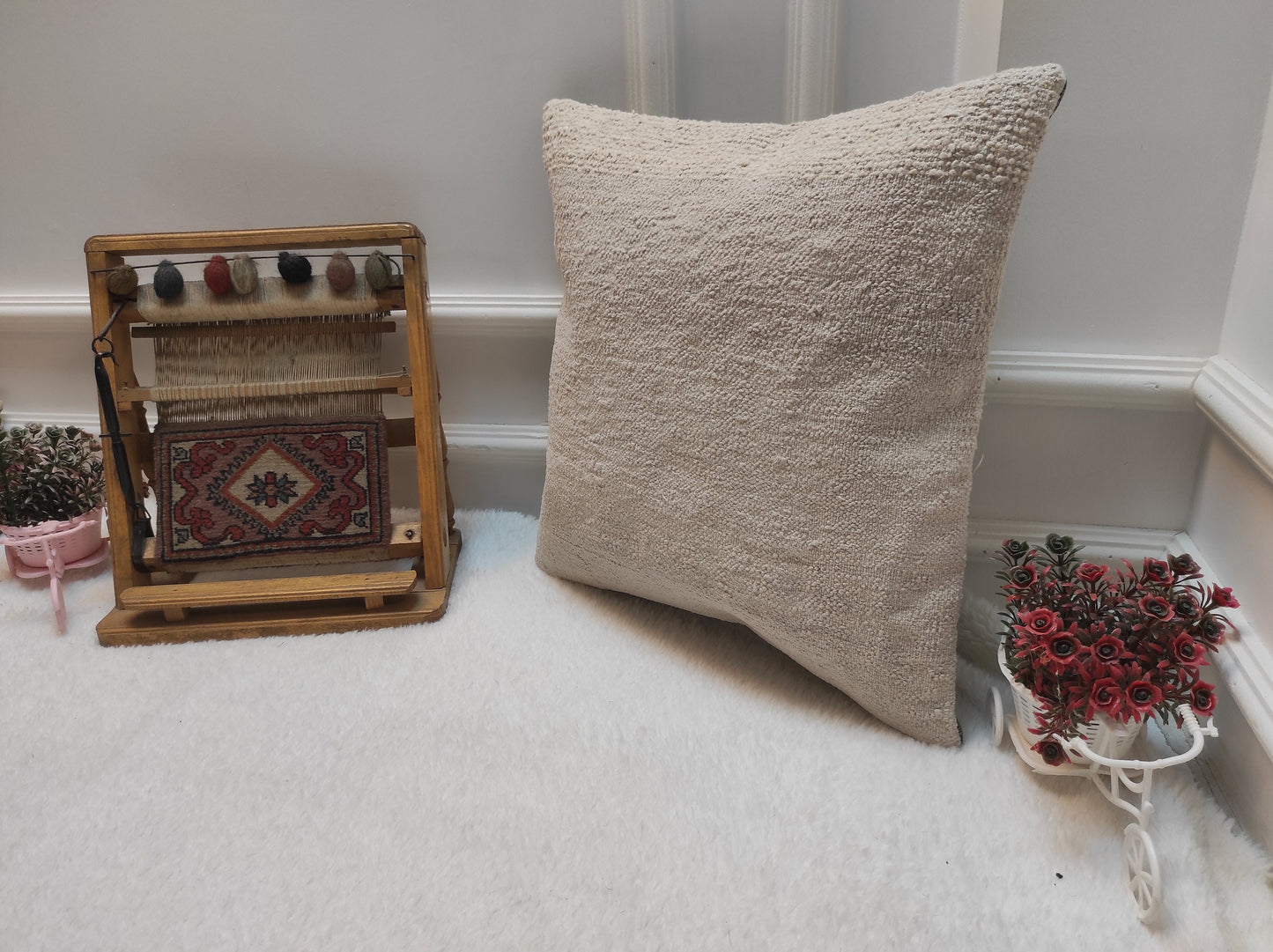 Handmade Kilim Pillow Cover: Upcycled Woven Rug, Bohemian Decor (18x18 inch)
