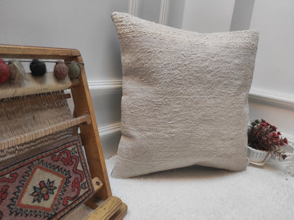 Handmade Kilim Pillow Cover: Upcycled Woven Rug, Bohemian Decor (18x18 inch)