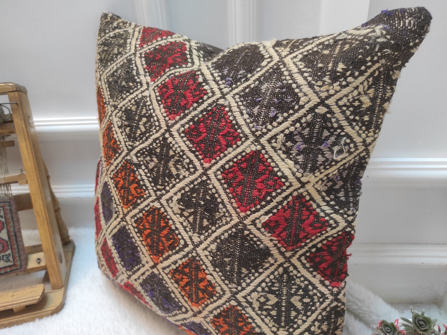 Handwoven Kilim Pillow Cover: Upcycled Anatolian Rug, 18x18 inc