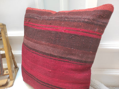 Handmade Kilim Pillow Cover: Upcycled Woven Rug, Red Ethnic Pillow (45x45 cm)
