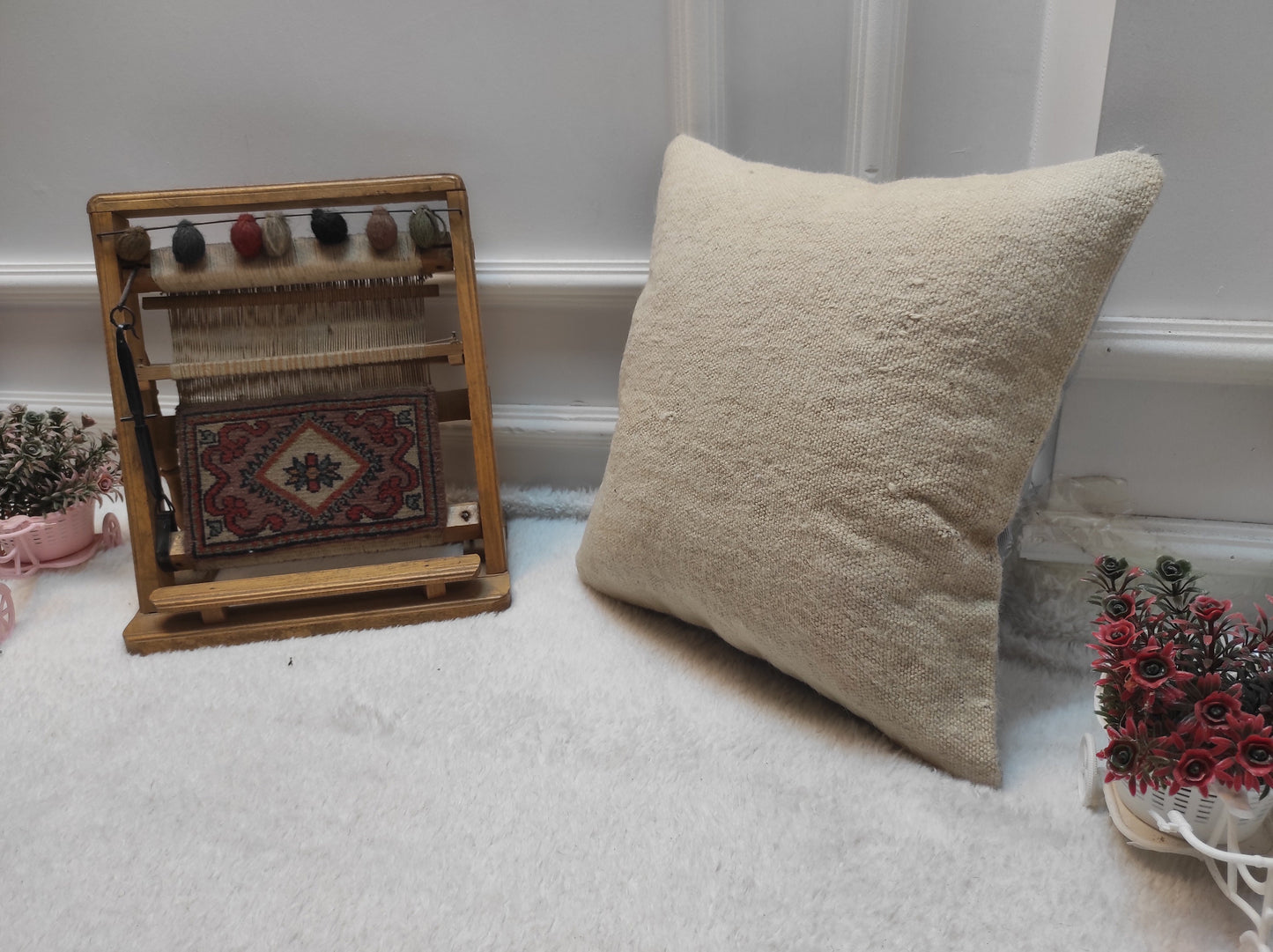 Handmade Kilim Pillow Cover: Upcycled Turkish Rug, 16x16
