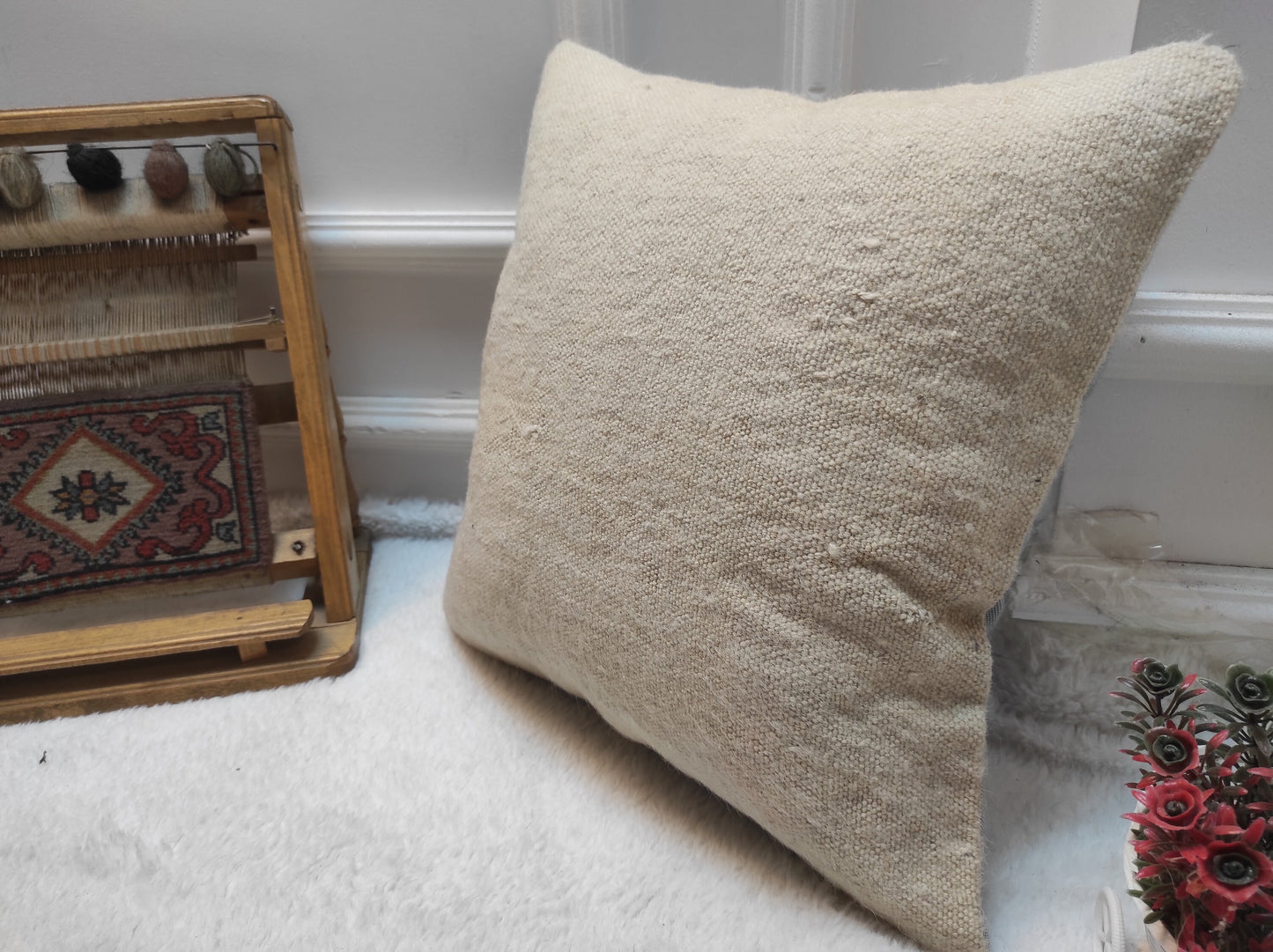 Handmade Kilim Pillow Cover: Upcycled Turkish Rug, 16x16