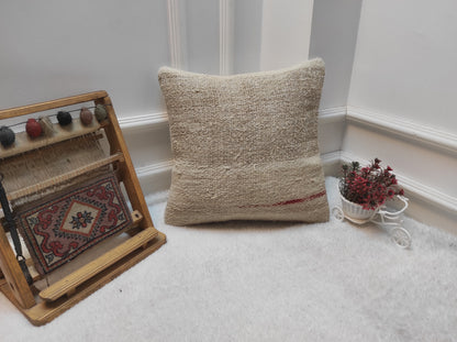 Handmade Kilim Pillow Cover: Upcycled Turkish Rug, White 16x16