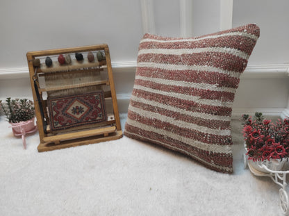 Handmade Kilim Pillow Cover: Upcycled Turkish Rug, 16x16 inch