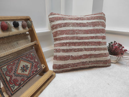 Handmade Kilim Pillow Cover: Upcycled Turkish Rug, 16x16 inch